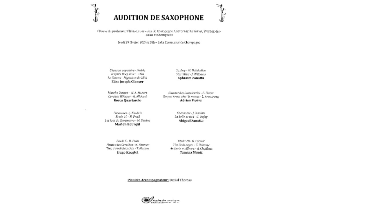 Félicitations à Elias et Tamara du site de Champvent - Baulmes ainsi que tous les élèves de M.Lopes. Merci également à M. Thomas qui les accompagnés au piano.