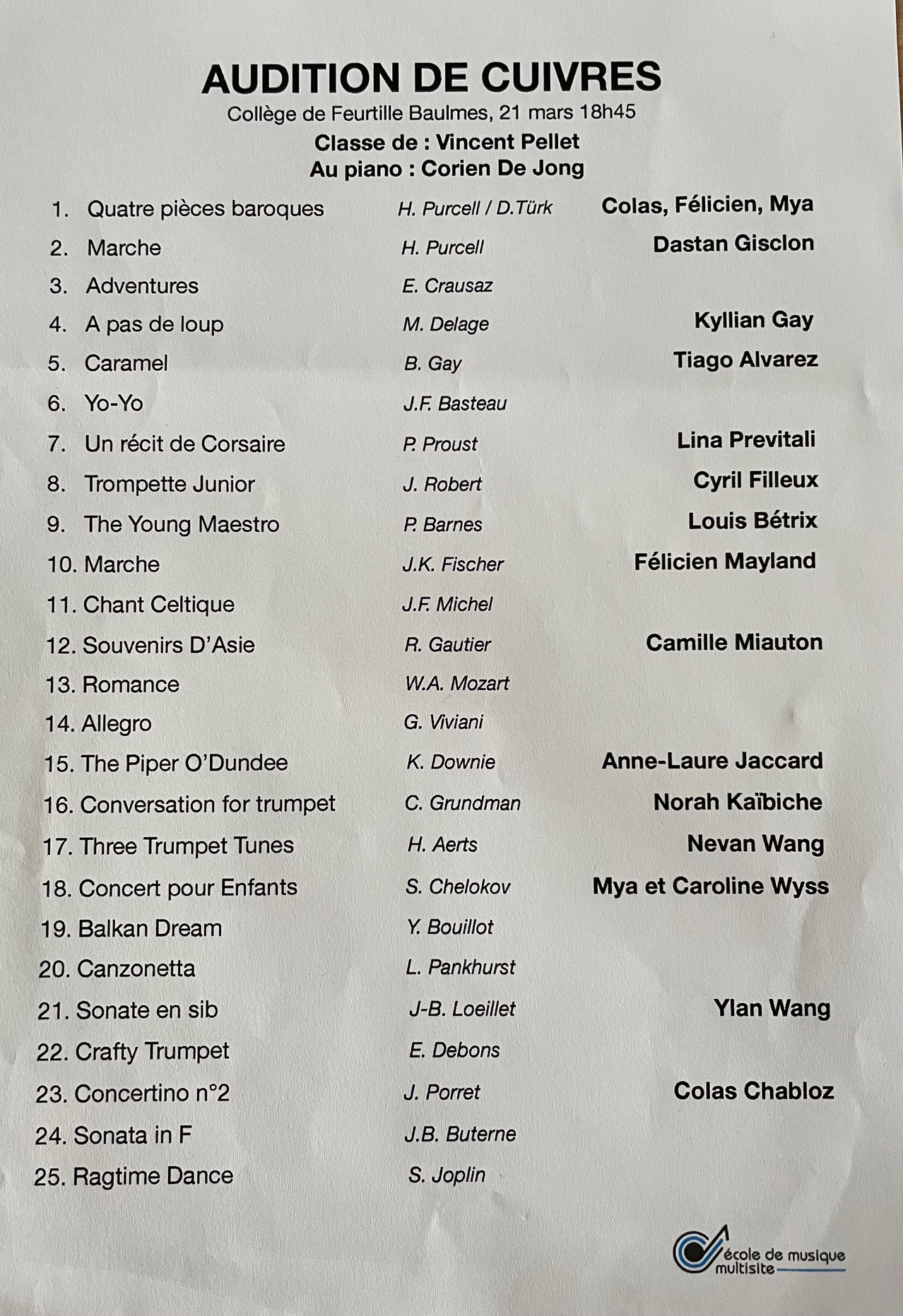 Elèves des sites de Champvent-Baulmes, Sainte-Croix et Champagne